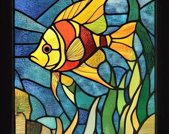 Calcomanía para ventana de vidrio de tamaño personalizado con forma de pez dorado y temática oceánica, para el hogar, la oficina, película decorativa estática para privacidad