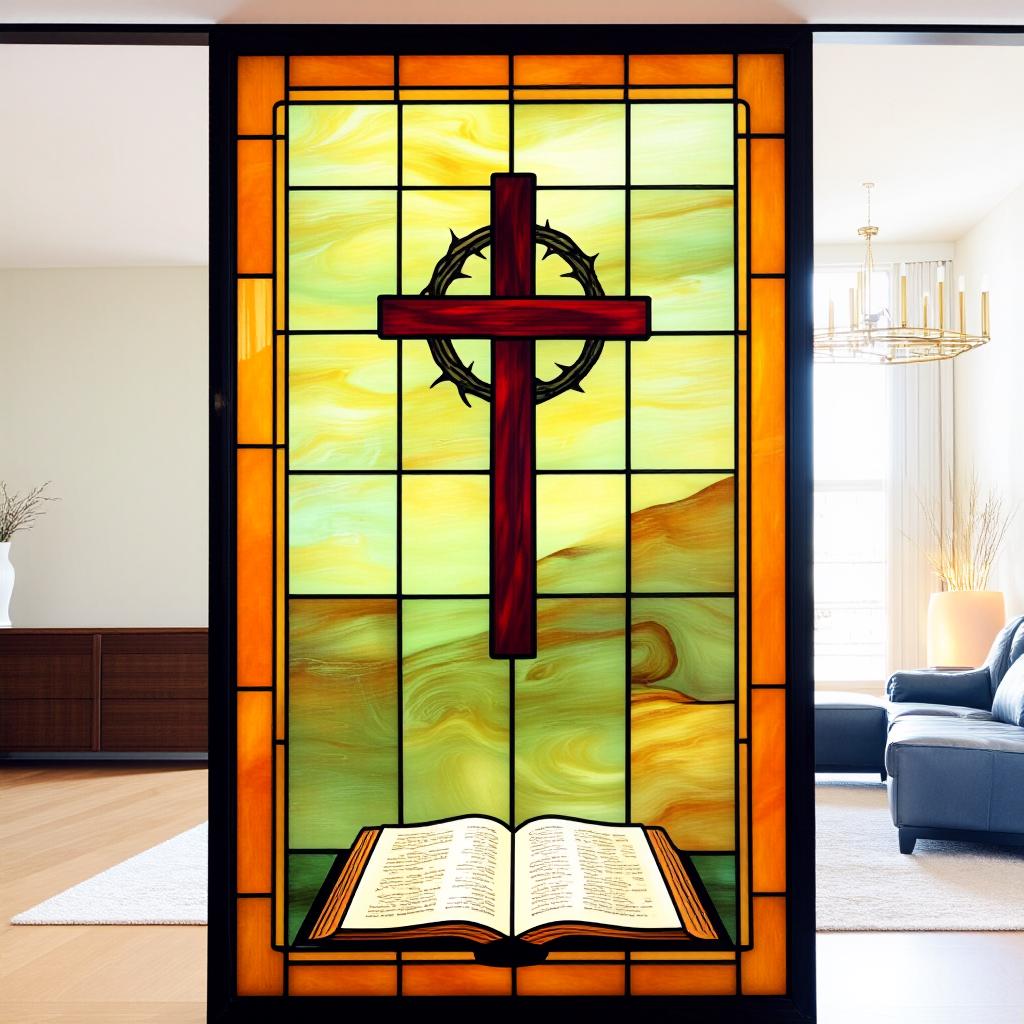 Scripture Window Clings Customized Size Christian Cross Stained Glass Window Film Bible Design ...