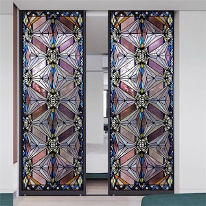 Purple Floral Window Privacy Film - Static Cling No Glue, UV & Heat Blocking, Easy Install (24x36 Inch) - View #6