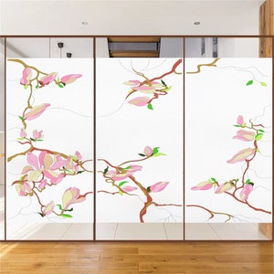Office and Home Decor Flower Pattern Window Film Frosted Stained Glass Design Customized Privacy Static Cling