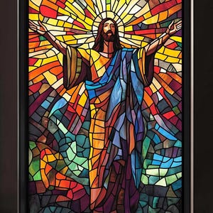 Custom Size Jesus Resurrection Stained Glass Window Privacy Film Colorful Spiritual Decor for Living Rooms Bedrooms and Worship Areas