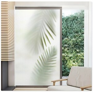 Palm Trees Oval Static Cling Window Decal - 26x41 Inches - Etched Glass Look For Doors (VEI-PALM-CTR-26-41)