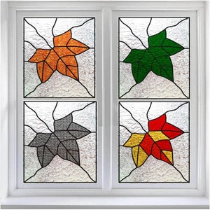 Benutzerdefinierte Größe 3D Ahornblatt Buntglas Fensterfolie Vintage 3D Frosted Static Cling für Küchenschranktüren und Home Decor