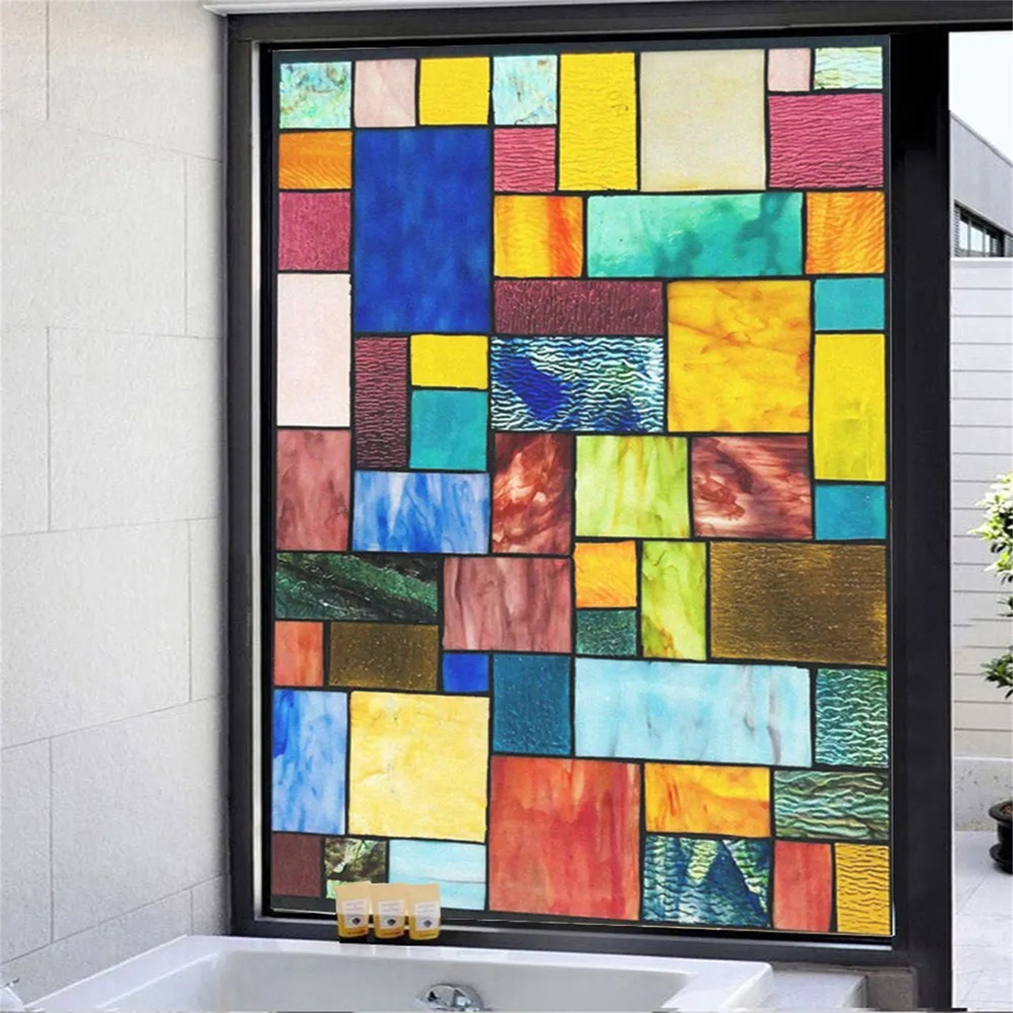 Window Film Colours Custom Size Privacy Glass Window Film Color Lattice Pattern Glue-free ...