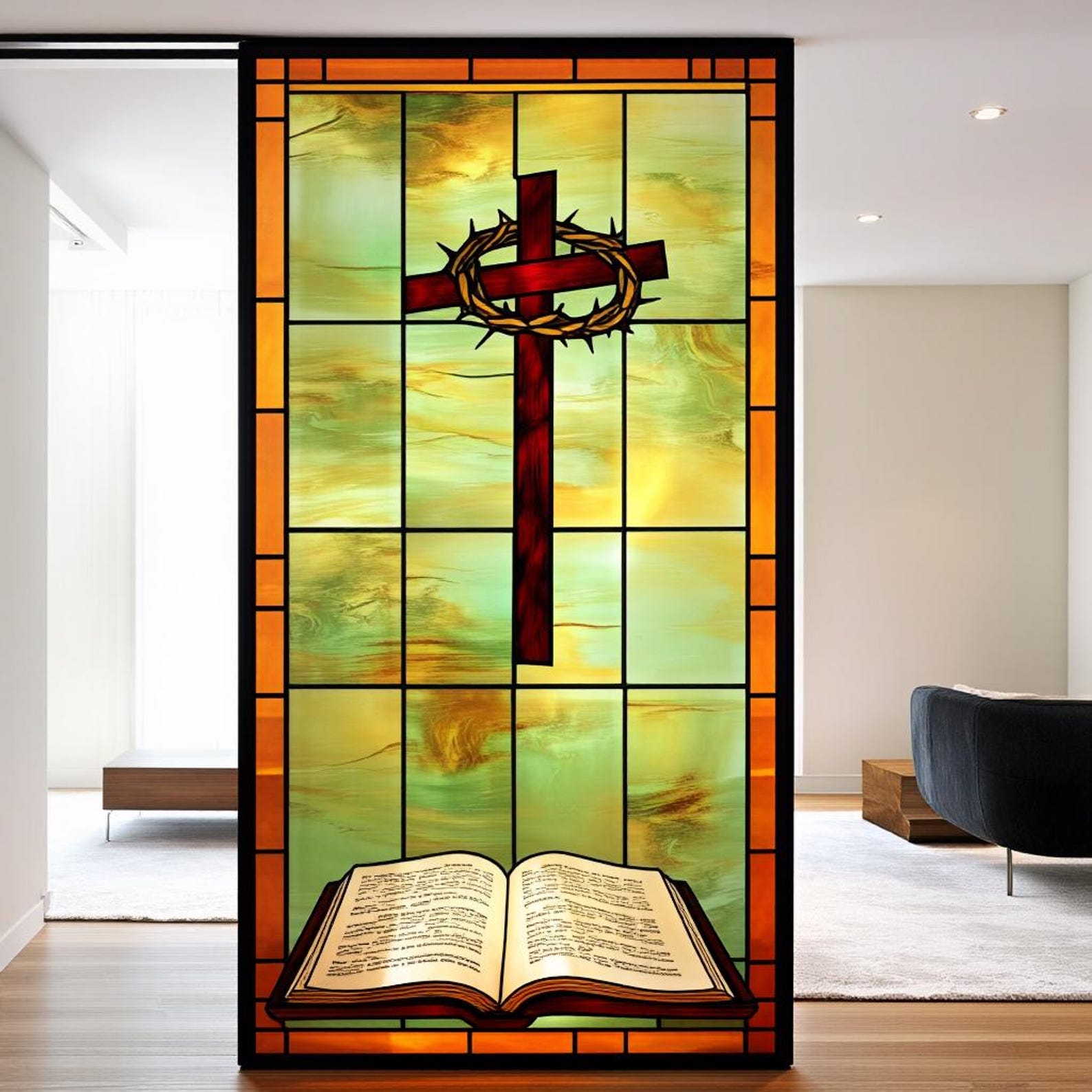 Scripture Window Clings Customized Size Christian Cross Stained Glass Window Film Bible Design ...