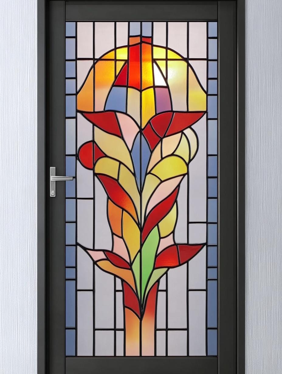 Custom Size Frosted Stained Glass Door Decal With Abstract Lotus Bloom ...