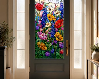 Tiffany Style Floral Stained Glass Effect Window Film, Custom Size Static Cling for Front Door or Window