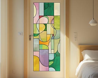 Customized Size Modern Abstract Window Privacy Film Frosted Static Cling Soft Color Geometric Design for Bedroom Door Glass