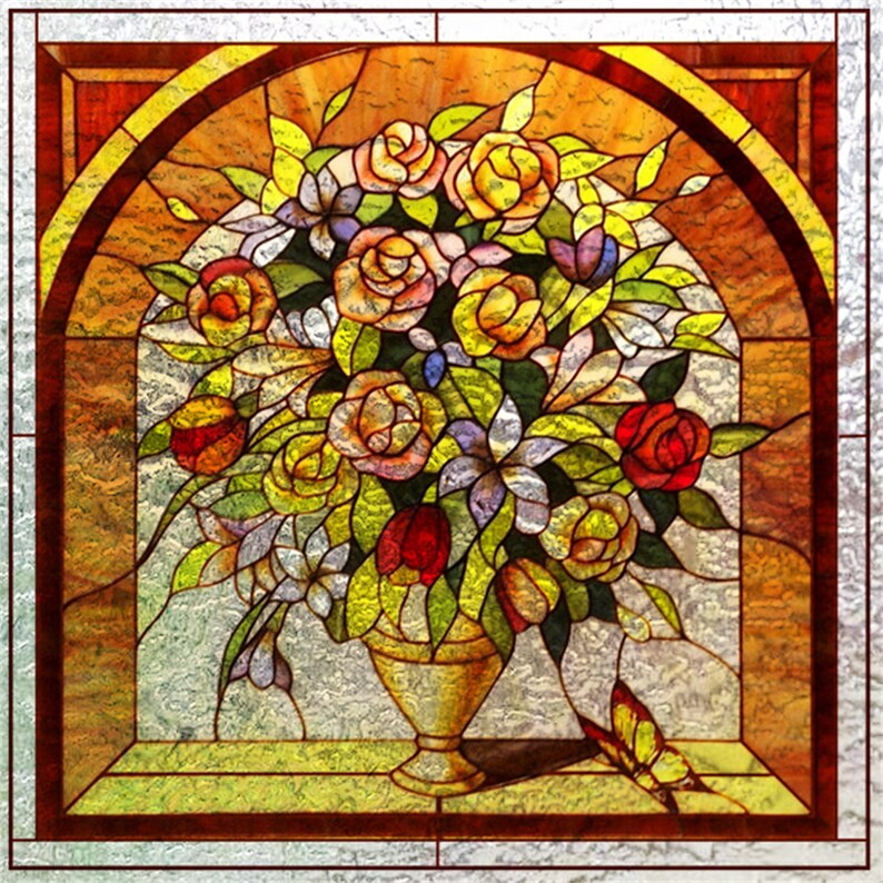 Custom Size Stained Glass Film,3d Frosted Static Cling Window Films,decor Stickers Window