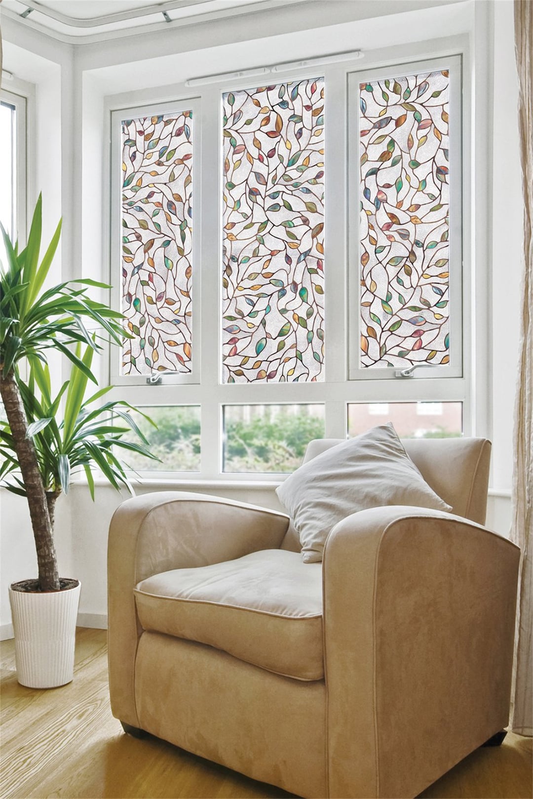 Custom Size Colorful Leaves Stained Glass Window Film Frosted Privacy ...