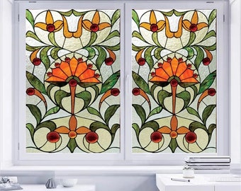 Custom Size Stained Glass Window Film Frosted Privacy Film Static Cling Removable Sticker Bedroom Kitchen Bathroom Home Decor Window Decor