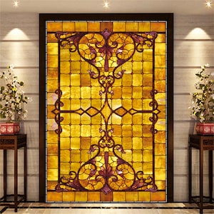 Custom Size Stained Glass Window Film Frosted Privacy Static Cling Shower Bathroom Stickers