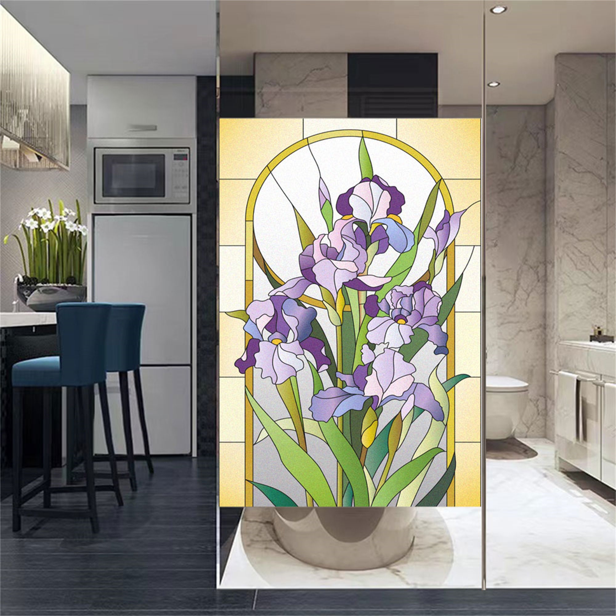 AMAZING WALL Fensterfolie Matt – Buntglas-Look In Violett, Sichtschutz Für Bad & Büro (30,2 X 100,1 Cm)