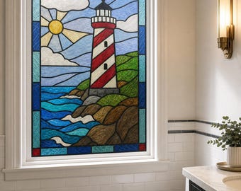 Tiffany Style Lighthouse Stained Glass Effect Window Film, Custom Size Available