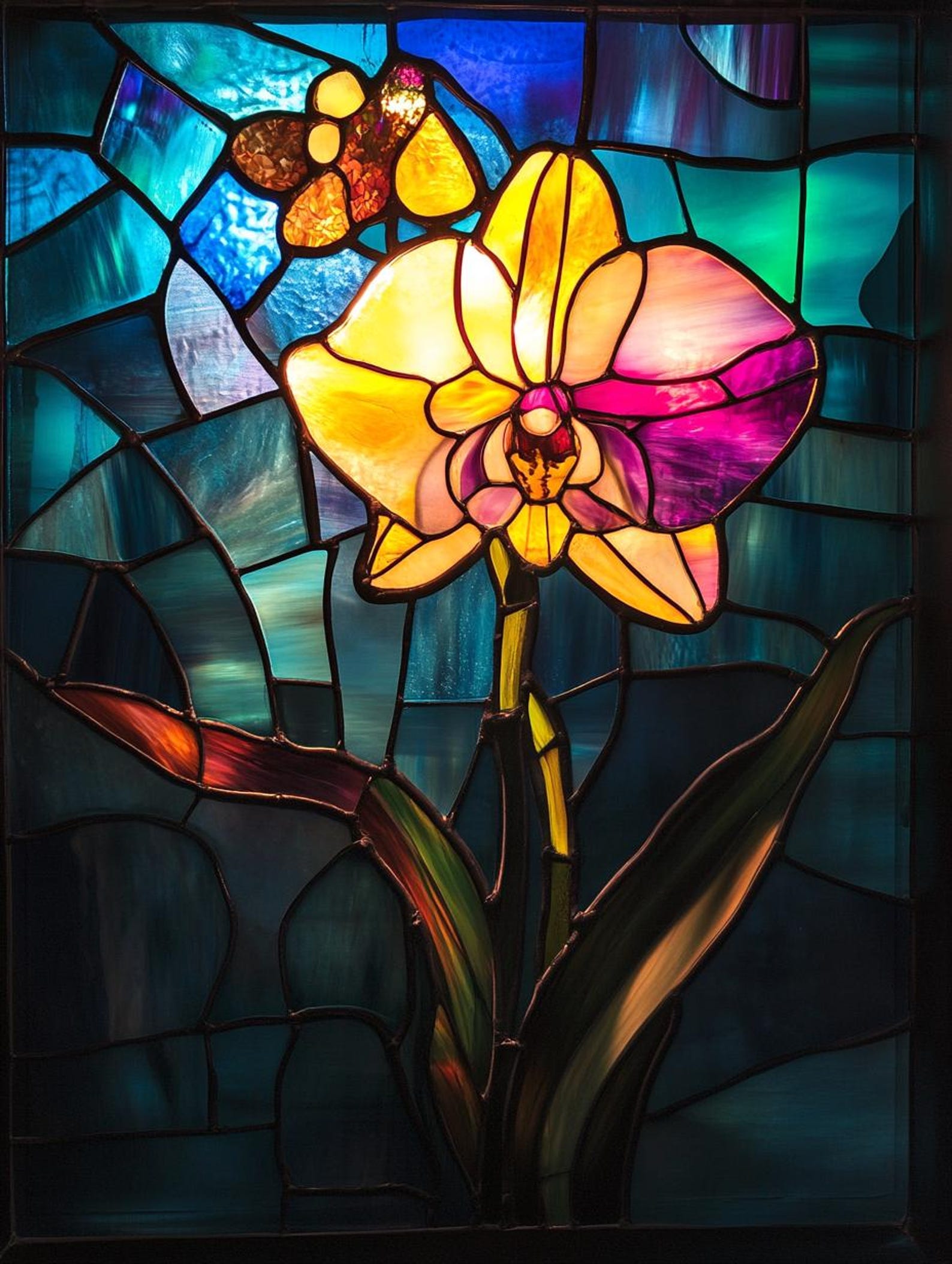 Custom Size Orchid Stained Glass Window Film Elegant Bathroom Privacy ...