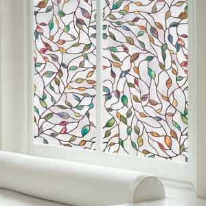 Custom Size Frosted Artscape Colorful Leaves Pattern Window Film Static Cling Stained Glass Minimalist Home Decor Bathroom Privacy Bedroom