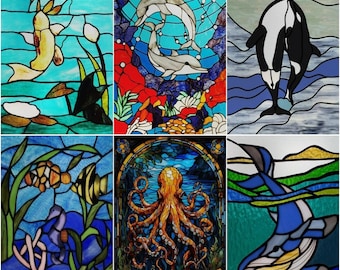 Customized Size Sea World Themed Stained Glass Films Fish Stickers for Bathroom Bedroom Door Office and Home Decor
