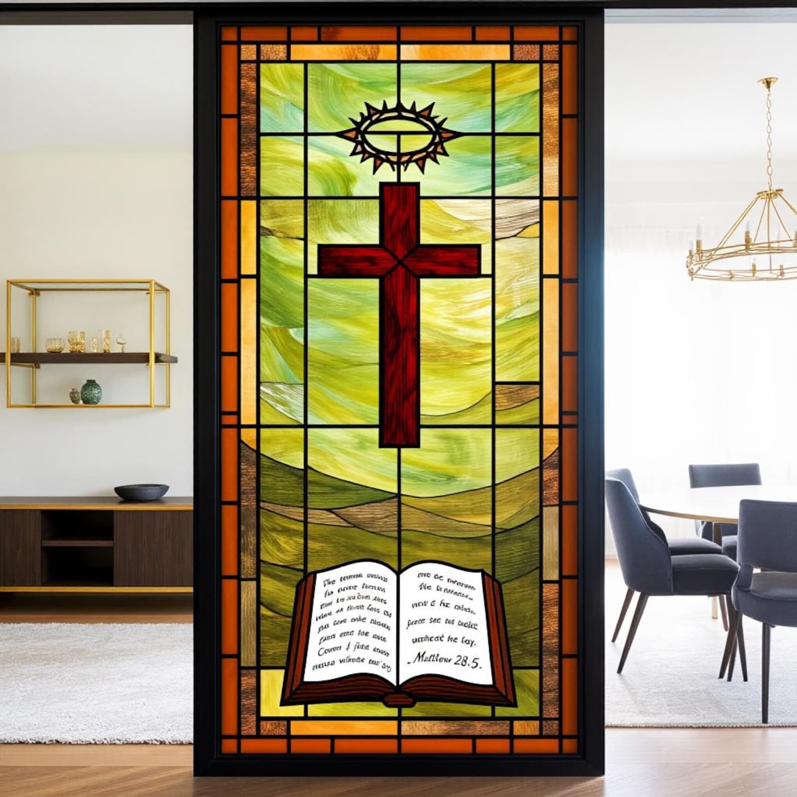 Scripture Window Clings Customized Size Christian Cross Stained Glass Window Film Bible Design ...
