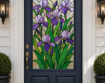 Art Deco Iris Stained Glass Effect Window Film, Custom Size Static Cling Privacy Decor for Glass Door