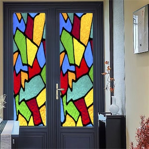 Stained Glass Window Film Custom Size Frosted Privacy Static Cling Colorful Retro Style Stickers Shower Bathroom Office Home Deco