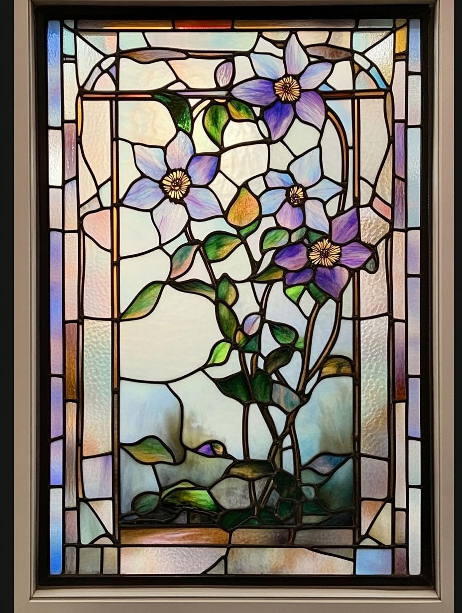 Custom Size Privacy Window Film With Clematis Vine Design