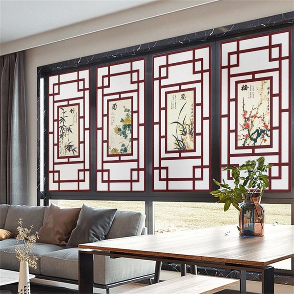 Frosted Window Film Customize Chinese Quaint Art Privacy Stained Glass Home Decor Curtain Removable for Bedroom Bathroom