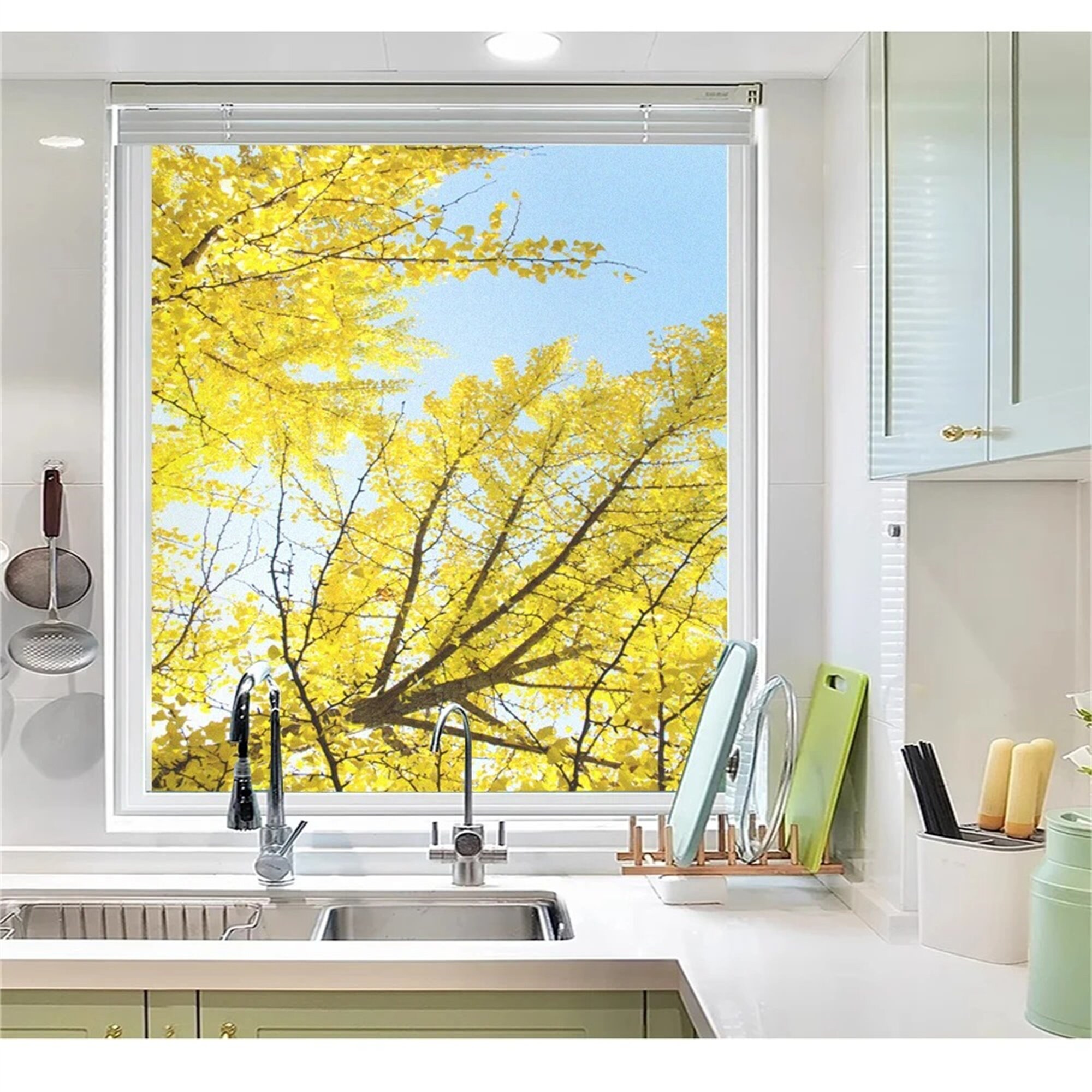 Gingko Window Custom Size Ginkgo Leaf Frosted Privacy Glass Window Decorative Film UV ...