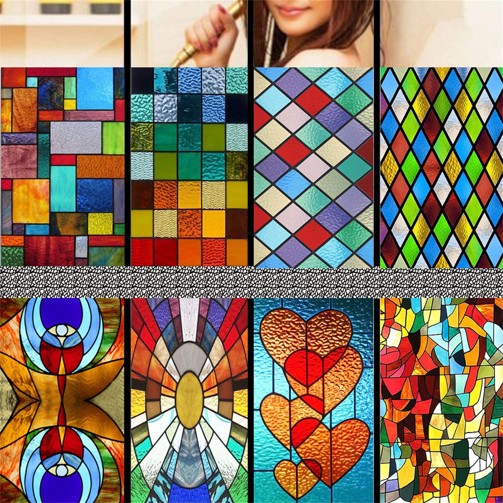 Custom Size Window Film Stained Glass Stickers Static Cling Frosted Privacy  3D Print Rainbow Mosaic for Window Door Home Decor 