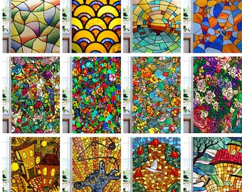 Customize Window Film Colorful Church Style Floral Art Door Decor Static Cling Non-Adhesive Window Decor for Bedroom Bathroom Kitchen