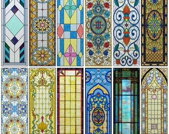 Privacy Window Film Custom Size Retro Church Style Home Decor Stained Glass Static Cling Window Sticker No Glue for Bedroom Bathroom Kitchen