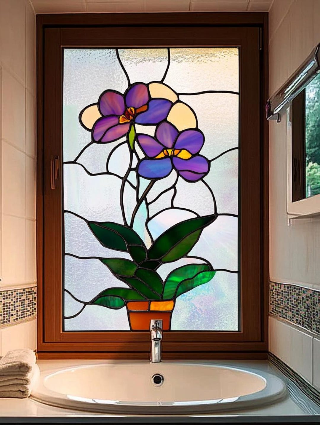 Custom Size Orchid Stained Glass Window Film Decorative Privacy Film ...