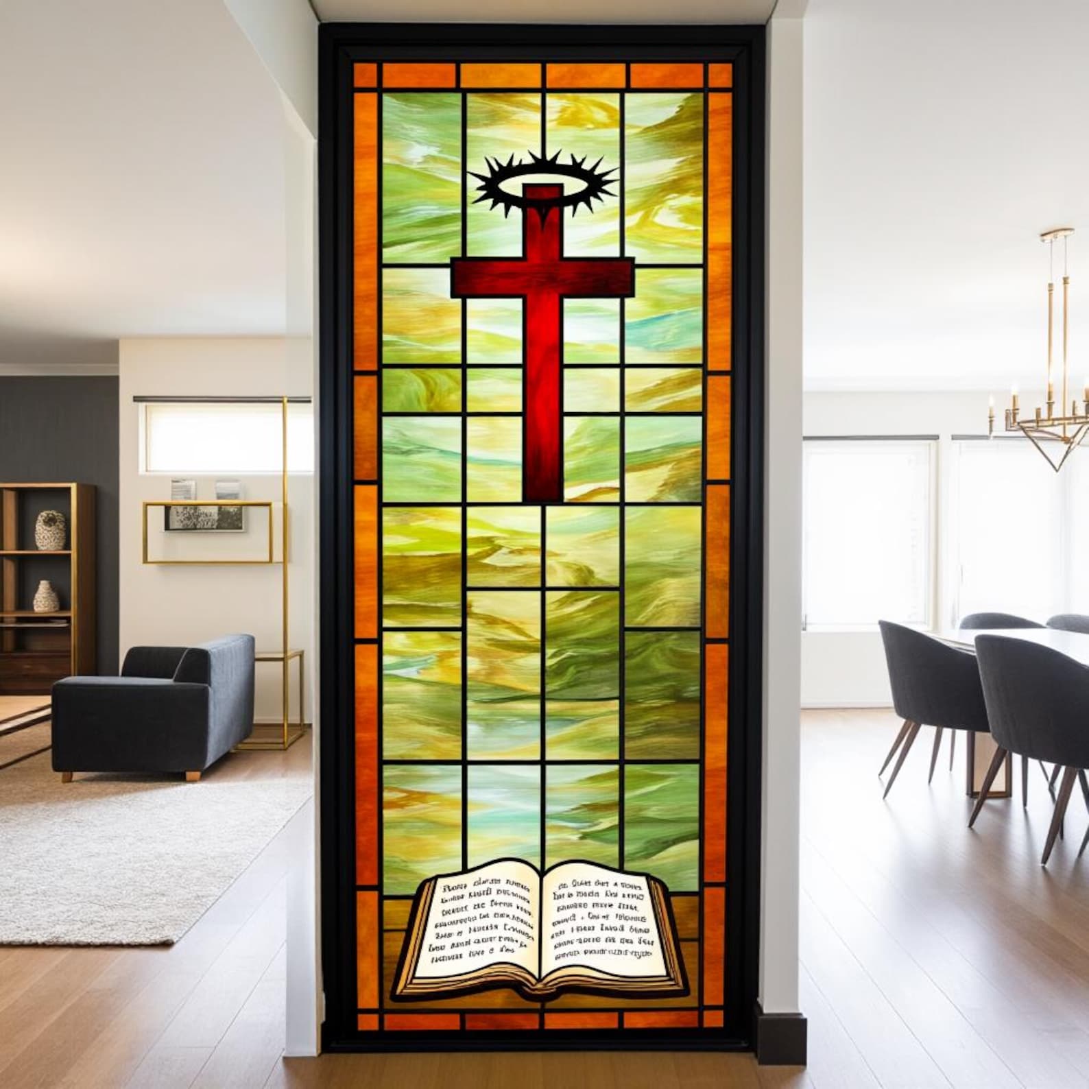 Scripture Window Clings Customized Size Christian Cross Stained Glass Window Film Bible Design ...