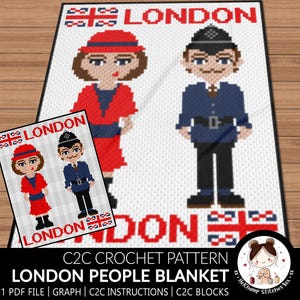 C2C Crochet Pattern | London People | Blanket | 1 PDF file to download | Graph | C2C Instructions | C2C Blocks