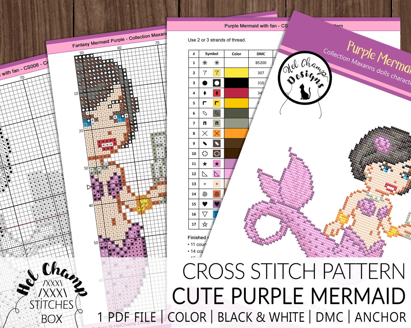 Cross Stitch Pattern | Fantasy Mermaid Purple Under the Sea | Maxanns ...