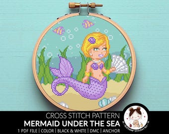 Cross Stitch Pattern | Fantasy Mermaid Purple Under the Sea | Maxanns ...