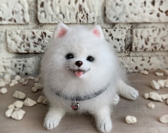 White Puppy Pomeranian gift for her gift for him cute lover kawaii miniature figurine stuffed plushies dog home decor dog fluffy puppy