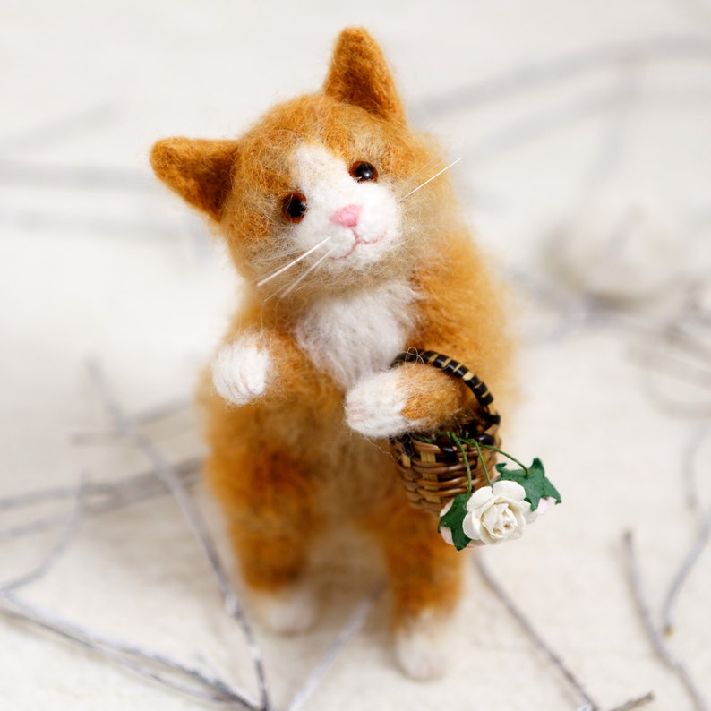 Tiny kitty Cat stuffed cat cute orange ginger kitten girlfriend gift plush gift home decor fluffy knitted cat gift for her birthday kawai image 1