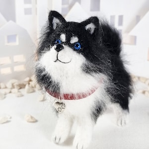 Husky pluizig gebreide husky cadeau voor haar wit zwart schattige hond cadeau voor hondenliefhebber puppy husky gevulde knuffels hond home decor klaar om te verzenden