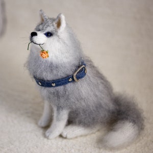 Husky pluizig gebreide husky cadeau voor haar wit grijze schattige hond cadeau voor hondenliefhebber puppy husky gevulde knuffels hond home decor klaar om te verzenden