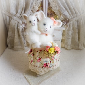 Mouse with a little baby mouse  stuffed mouse cute white mouse gift for her gift plush gift home decor fluffy knitted mouse figurine  kawaii