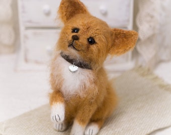 Chihuahua fluffy knitted dog gift for her gift for him cute dog lover kawaii miniature figurine stuffed plushies  sculpture dog home decor