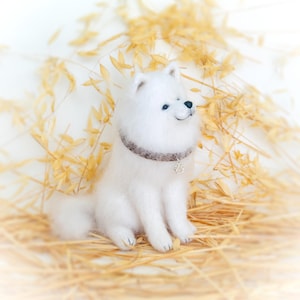 Samoieda fofa de malha samoieda para amantes de cães, presente para ela, presente para ele, cachorrinho kawaii de pelúcia branco, pelúcias fofas de samoieda, decoração para casa