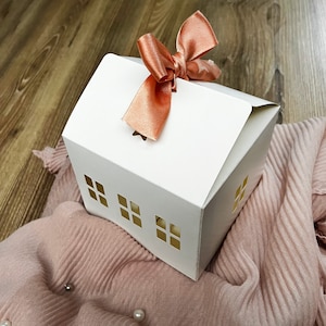 Haus-Box SVG-Vorlage, Treat-Box-Vorlage, Cricut Schnitt Dateien, Silhouette Schnitt Dateien, Brother Schnitt Dateien, Plantilla de Caja imprimible mit Moño