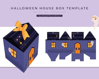 Plantilla SVG para caja de dulces con forma de casa de Halloween (descarga digital)