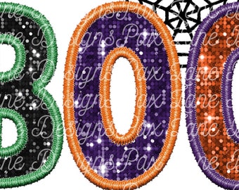 Glitter Boo png, faux embroidery png, faux sequins, Preppy Halloween, Sequins Halloween png, Spooky vibes shirt png, glitter spooky