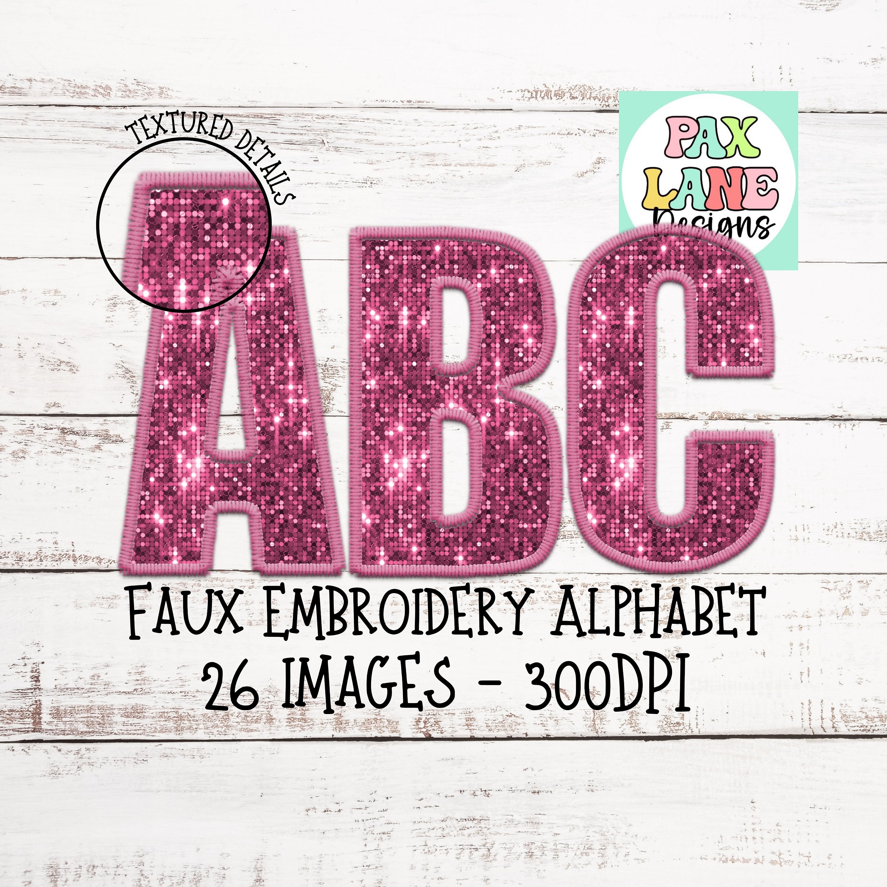 Faux Embroidery PNG Alphabet Set, Faux Sequins PNG, Preppy Letters Png