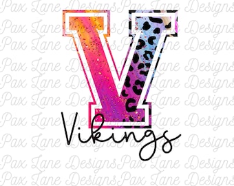 Glitter Preppy Vikings Mascot PNG, Digital Product, Back To School PNG, Teacher Shirt, hand drawn letters, Bright Neon Letters, Sublimation