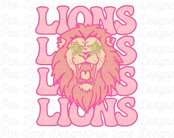 Pink Mascot Preppy PNG, Glitter Preppy Lions Mascot PNG, Digital Product, Bright Neon Letters, Sublimation, Commercial rights