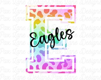 Preppy Eagles Mascot PNG, Digital Product, Back To School PNG, Teacher Shirt, hand drawn letters, Bright Neon Letters, Sublimation