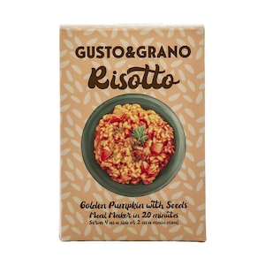 Gusto&Grano - Risotto de calabaza dorada con semillas - Preparado en 20 minutos - Para 4 personas como acompañamiento o 2 como plato principal - 240 g - Sin gluten